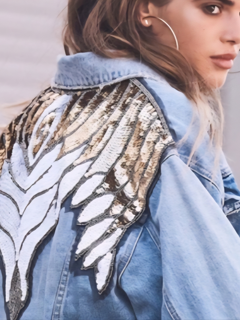 Free People Glam Angel Wing Jean Jacket